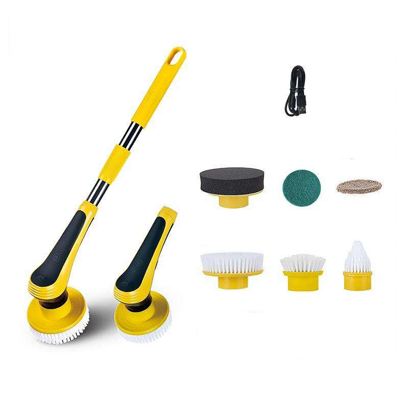 Electric cleaning brush kit with two brush handles, multiple round heads and power cord