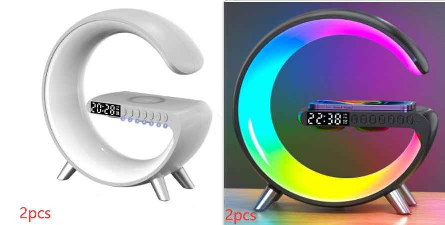 U-shaped LED speaker lamp, white body with colorful rainbow light ring