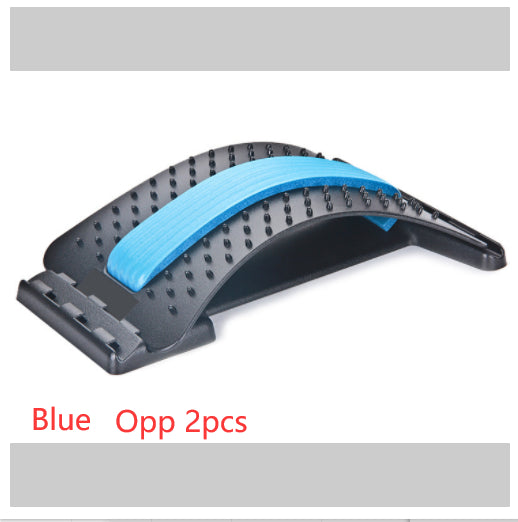 Lumbar traction waist brace with blue support pad and perforated black backing