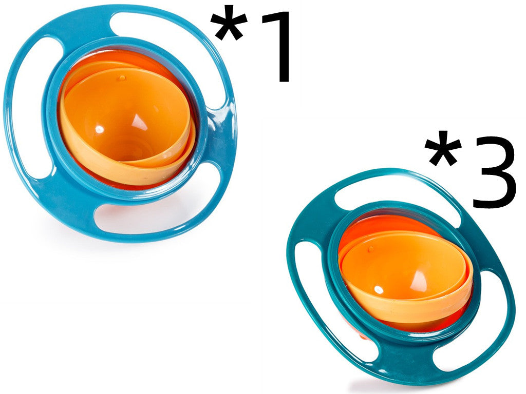 Two teal rotating spill-proof bowl dishes, each with an orange inner bowl.