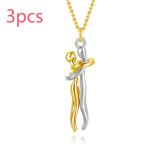 Gold- and silver-tone hug pendant necklace with dual linked chain styles, unisex.