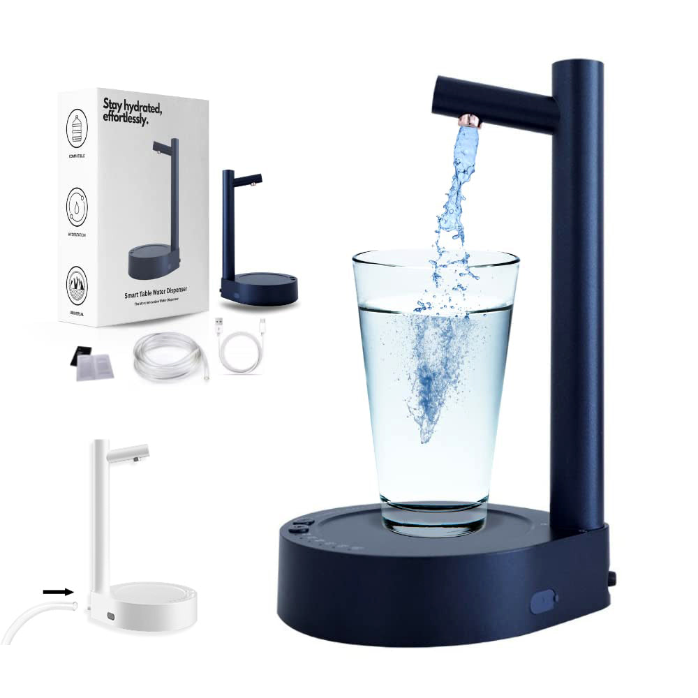 Electric water dispenser with spout dispensing into clear cup; includes base