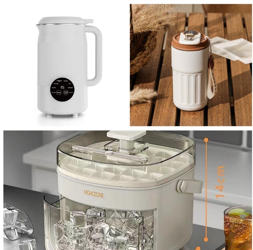 White insulated thermal bottle with lid open, showing ice storage chamber