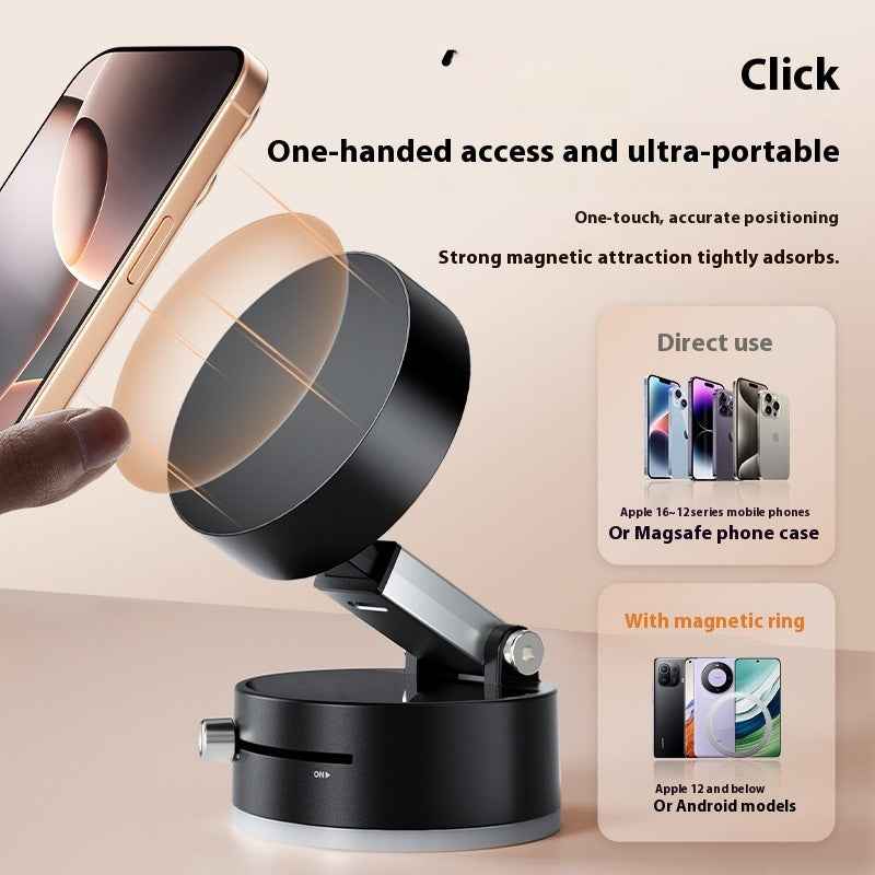 Magnetic vacuum car phone holder with suction cup mount and one-hand adjustable arm