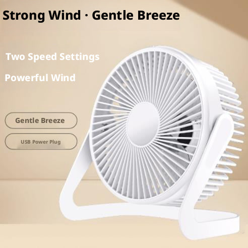 White 6-inch mini desk fan with adjustable stand and front grille