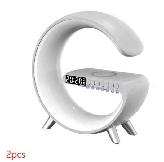 U-shaped LED speaker lamp, white body with warm yellow circular light