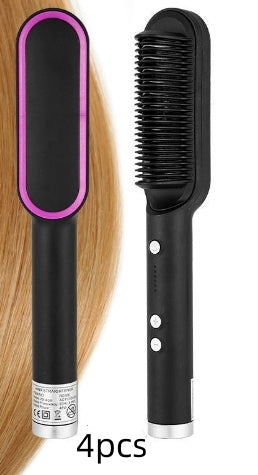 2-in-1 hair straightener hot comb electric hair brush, black barrel and comb head