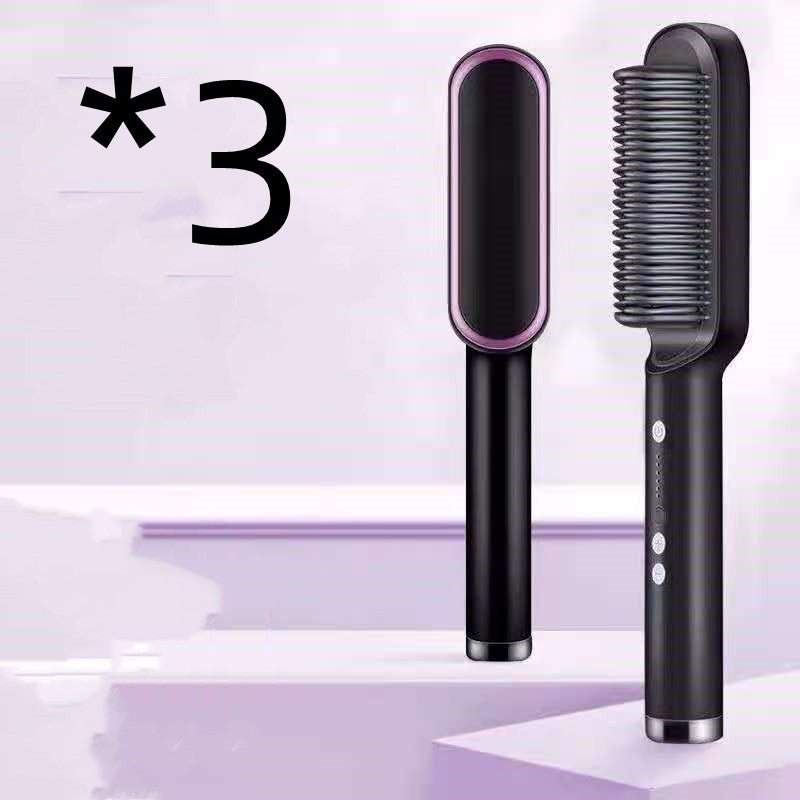 Black and purple 2-in-1 hair straightener and hot comb with heated comb