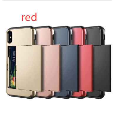 Red phone card cases with flip front card holders, shown side by side