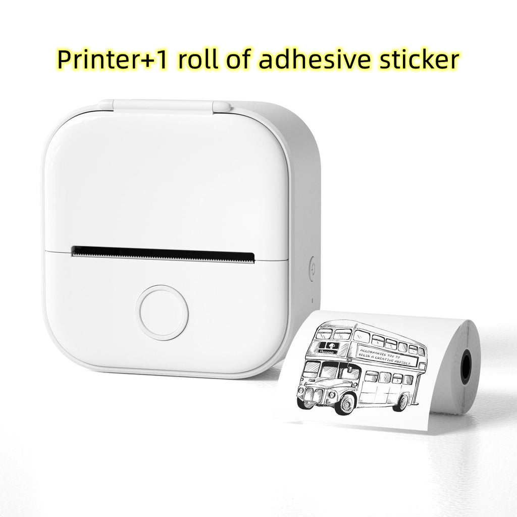 White portable mini thermal label printer with adhesive sticker roll