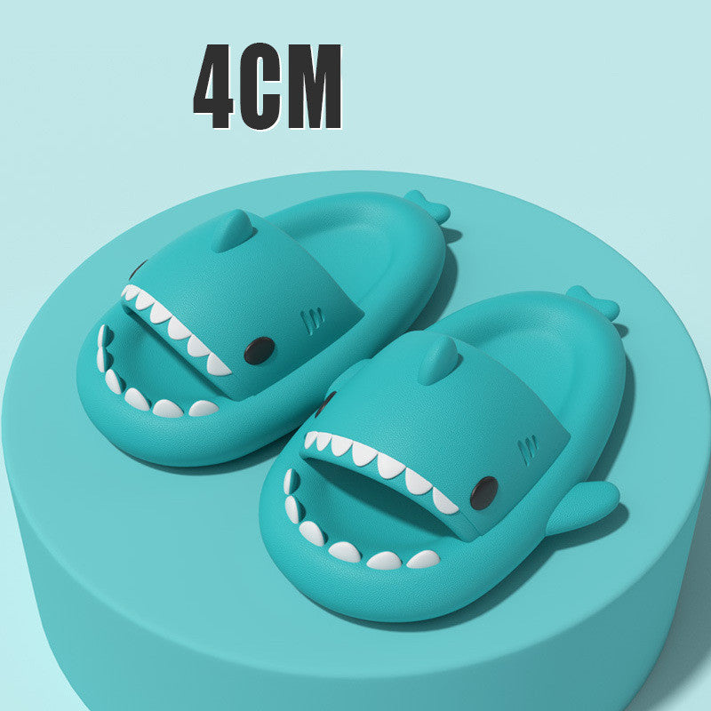 Cartoon shark slippers in blue with thick sole, open-toe slip-on shark face