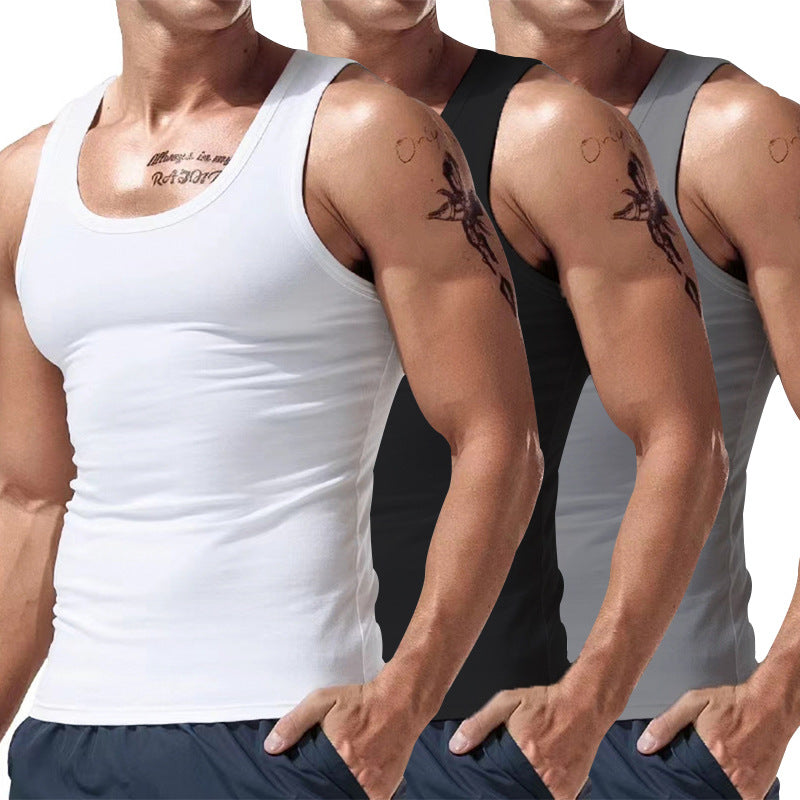 Men's sleeveless crewneck tank top set: white with black and gray tops