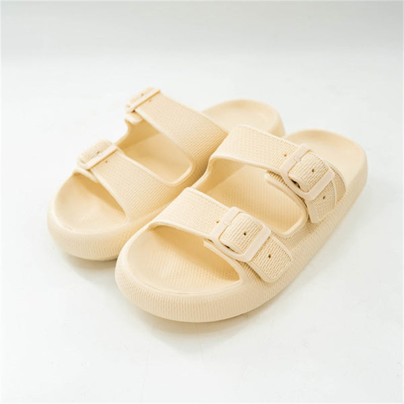 Oat latte thick-soled EVA slide sandals with two adjustable buckle straps