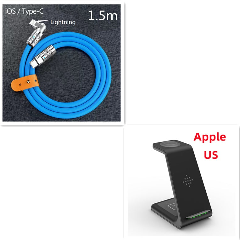 Wireless charger stand with 1.5m Lightning to Type-C cable, blue cable, black stand