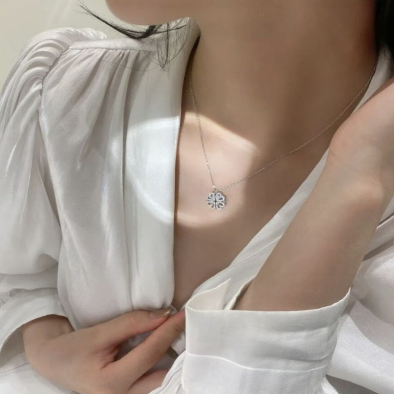 Small four-leaf clover pendant necklace with delicate chain