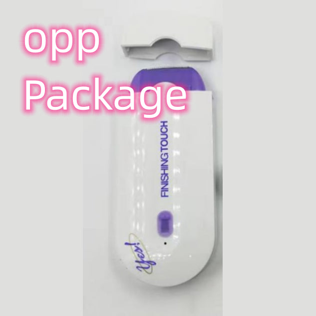 Electric hair removal shaver in white blister package with purple window