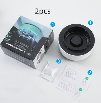 Portable air-purifying ashtray with round filter and 2 filter sets, includes paper inserts