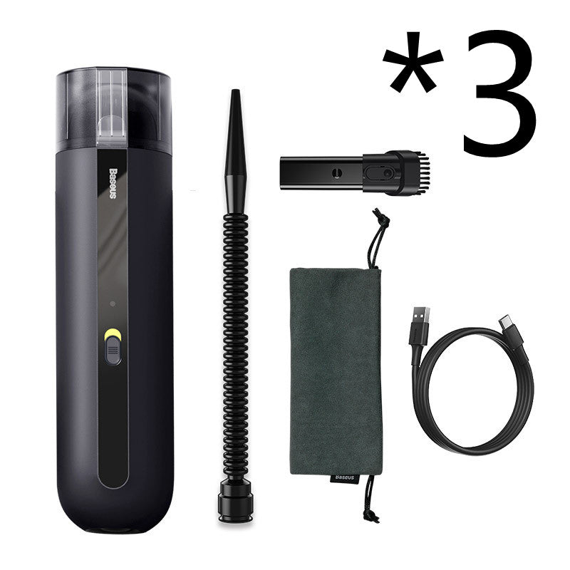 Wireless handheld mini vacuum cleaner kit with nozzle, hose, and bundled accessories for use.