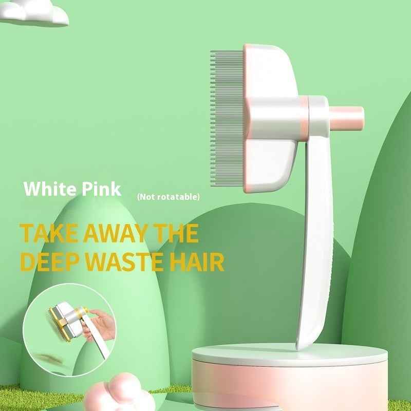 Pet grooming comb brush in white and pink, stationary comb head with dense pins
