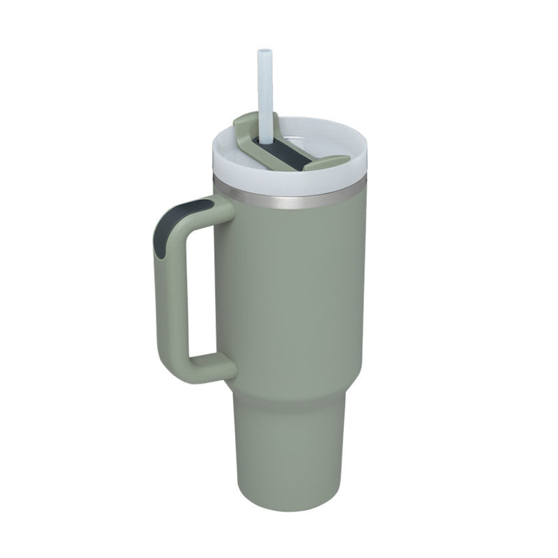 40 oz insulated tumbler with handle and straw, sage green