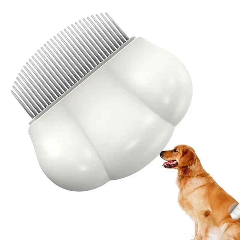 Pet grooming comb with short metal teeth, cream shell handle