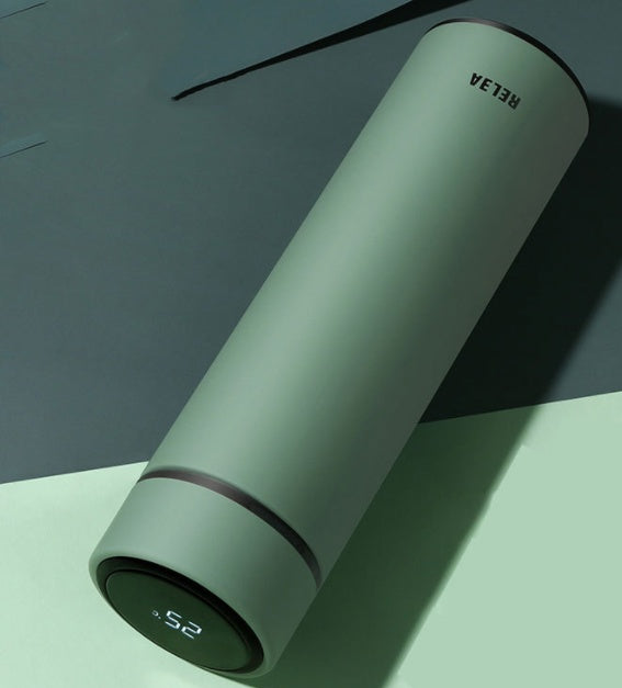 Insulated LCD water bottle, 500 ml, mint green body with temperature display