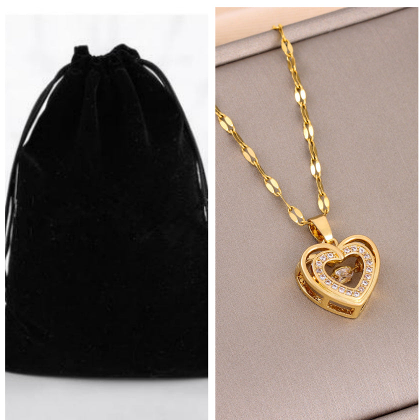 Double-layer love necklace with gold-toned heart pendant on linked chain