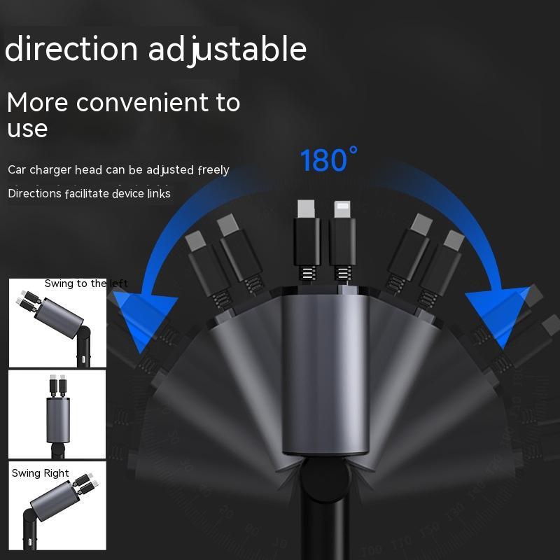Swivel adjustable car charger head with dual USB Type-C, silver-and-black body