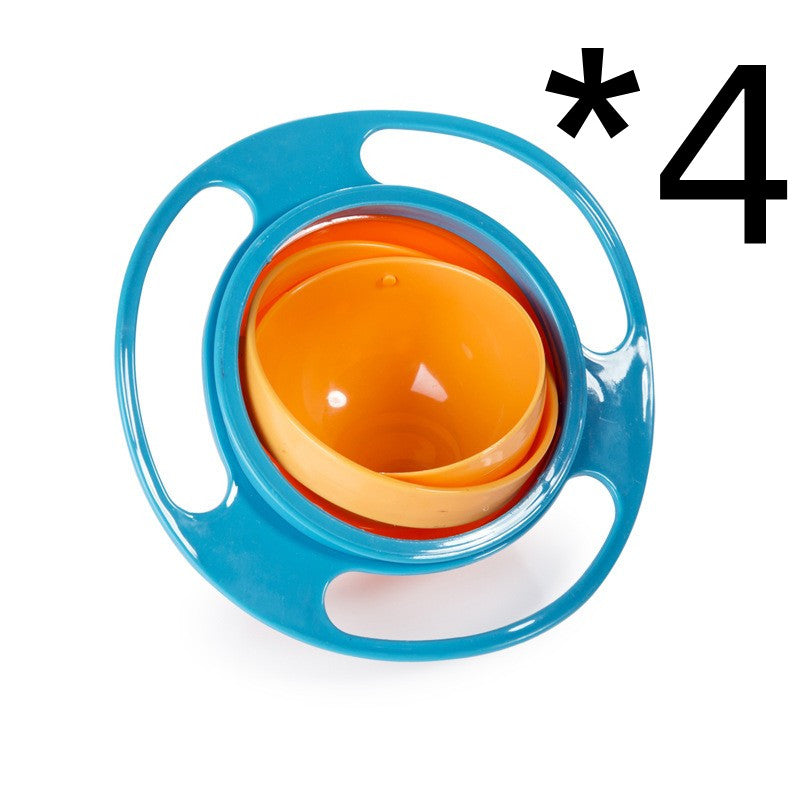 Blue rotating spill-proof bowl dish with orange inner bowl and side handles