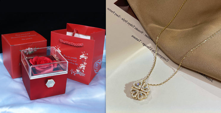 Openable heart-shaped clover pendant necklace, gold-tone chain and locket