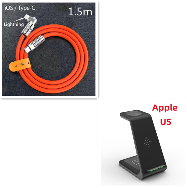 Wireless charger stand with 1.5m Lightning to Type-C cable, orange cable, black stand