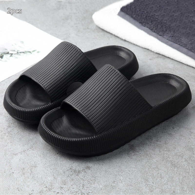 Black slide slippers with wide strap and textured footbed, soft home couple pair