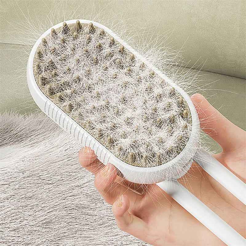 White electric pet grooming brush with dense bristle surface for removing loose hair