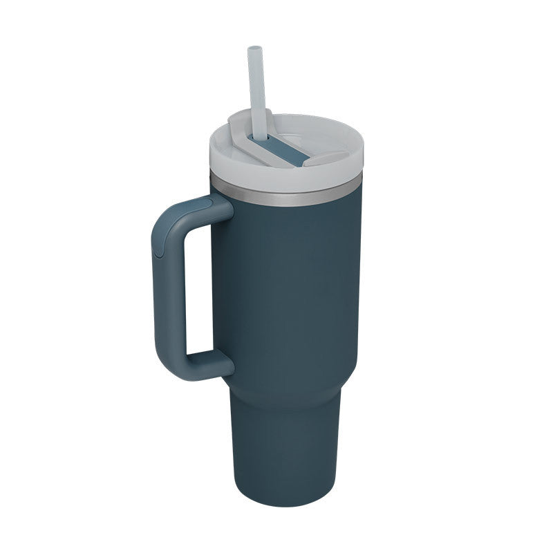 40 oz insulated tumbler with handle and straw, dark teal