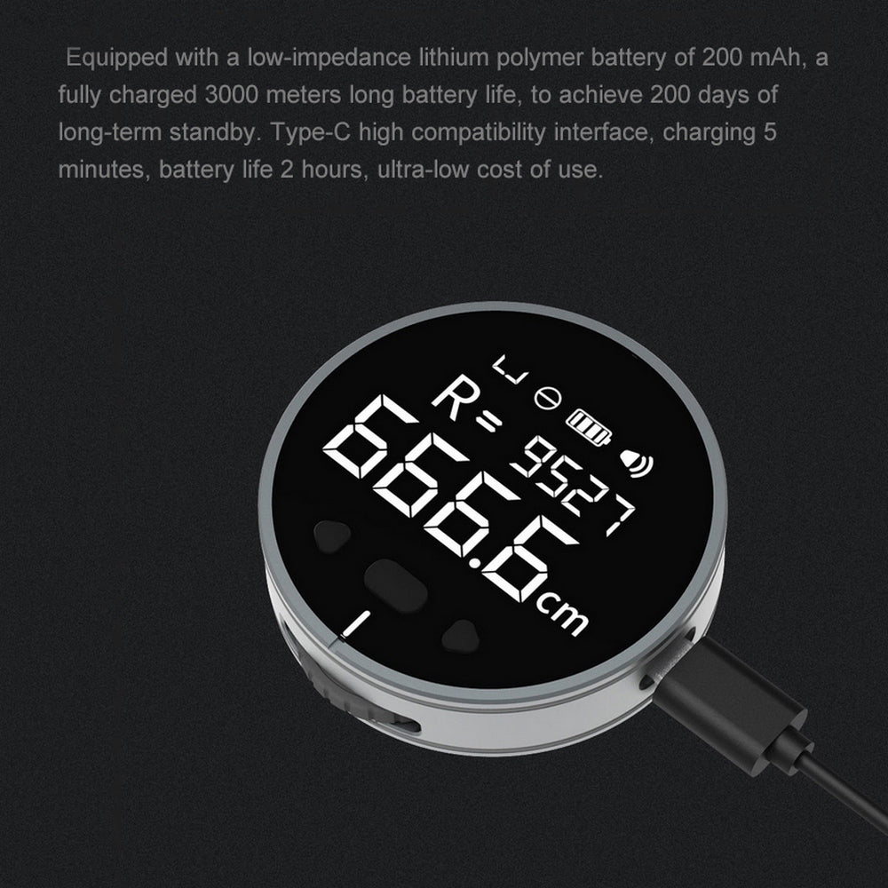 Electronic ruler tool with round black LCD and built-in measurement readout