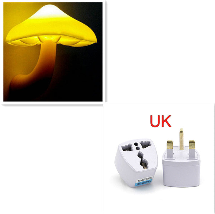 Mushroom LED night light wall socket lamp with warm yellow glow, UK plug