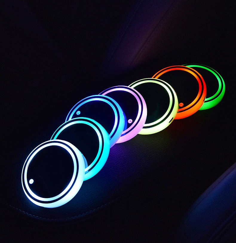 Row of LED light-up coasters with multicolor circular LED rings