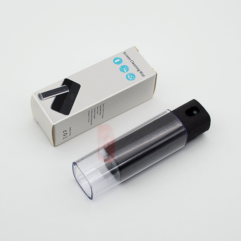Black microfiber screen cleaner cylinder with clear bottom base, shown with box